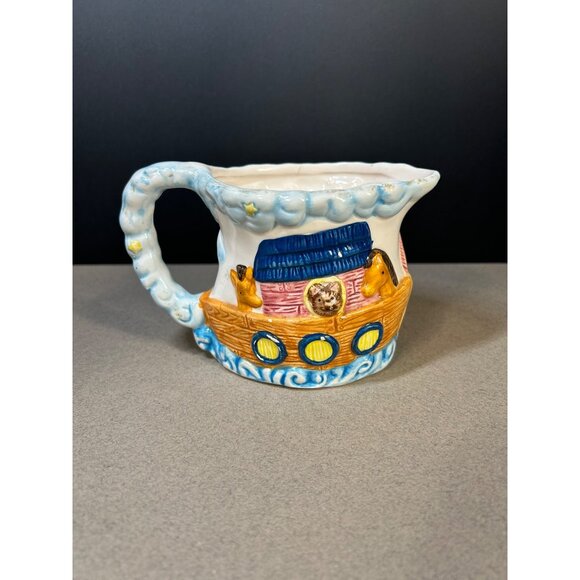 Unknown Other - Vintage Noah’s Ark Creamer Pitcher Painted Animals Ceramic Decorative 4'' Tall